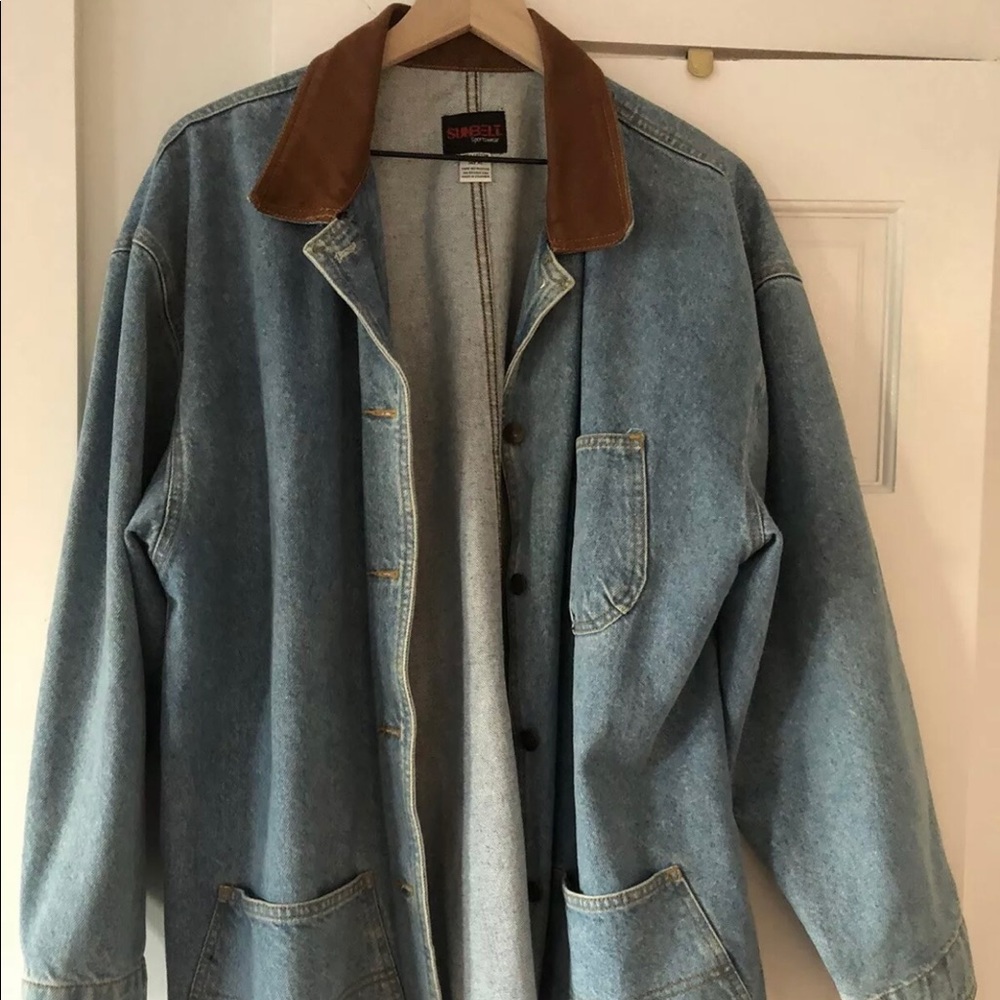 Vintage Cotton Denim Jacket Corduroy Collar Size XL